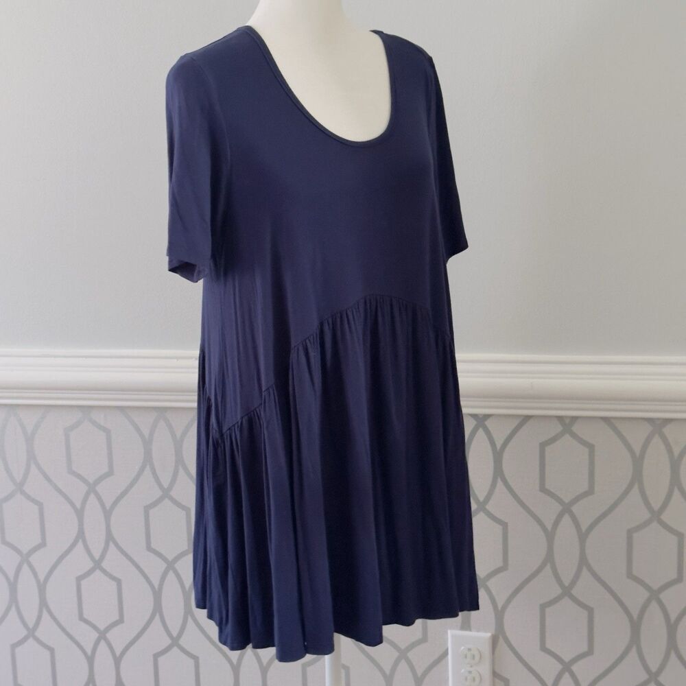 Agnes & Dora Navy Blue Pullover Baby Doll Muse Top Short Sleeve SZ M Stretchy